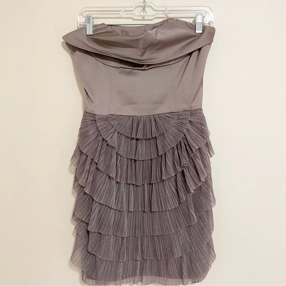 BCBGMaxazria Jaquier Dress Hazlenut Taupe Cocktail Tulle Dress Sz 4